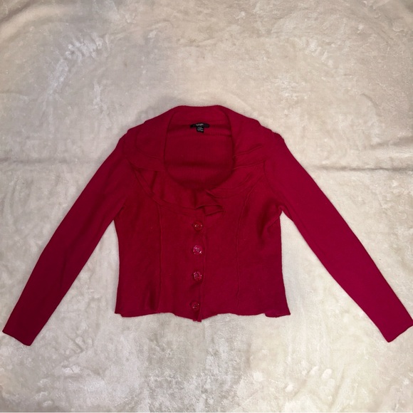 Alfani Boiled Wool Flutter Collar Jacket Maroon Button Down Size PM Petite - Picture 2 of 14